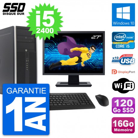 PC Tour HP Elite 8300 Ecran 27" Intel i5-2400 RAM 16Go SSD 120Go Windows 10 Wifi