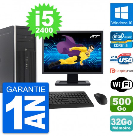 PC Tour HP 8300 Ecran 27" Intel i5-2400 RAM 32Go Disque 500Go Windows 10 Wifi