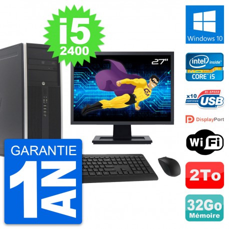 PC Tour HP 8300 Ecran 27" Intel i5-2400 RAM 32Go Disque Dur 2To Windows 10 Wifi