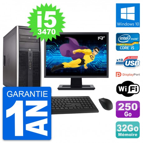 PC Tour HP 8300 Ecran 19" Intel i5-3470 RAM 32Go Disque 250Go Windows 10 Wifi