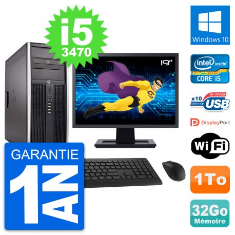 PC Tour HP 8300 Ecran 19" Intel i5-3470 RAM 32Go Disque Dur 1To Windows 10 Wifi