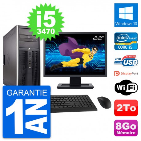 PC Tour HP Elite 8300 Ecran 22" Intel i5-3470 RAM 8Go Disque 2To Windows 10 Wifi