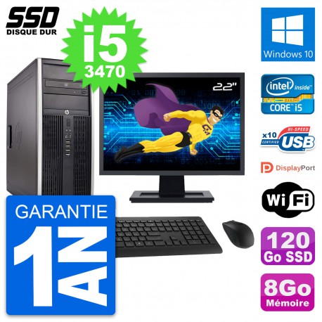 PC Tour HP Elite 8300 Ecran 22" Intel i5-3470 RAM 8Go SSD 120Go Windows 10 Wifi