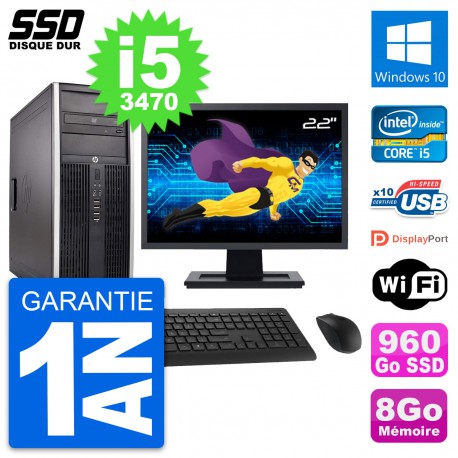 PC Tour HP Elite 8300 Ecran 22" Intel i5-3470 RAM 8Go SSD 960Go Windows 10 Wifi