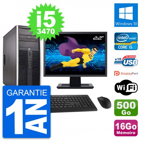 PC Tour HP 8300 Ecran 22" Intel i5-3470 RAM 16Go Disque 500Go Windows 10 Wifi