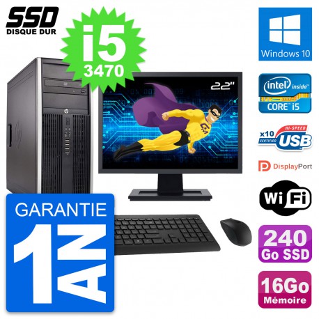 PC Tour HP Elite 8300 Ecran 22" Intel i5-3470 RAM 16Go SSD 240Go Windows 10 Wifi