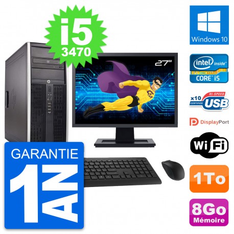 PC Tour HP Elite 8300 Ecran 27" Intel i5-3470 RAM 8Go Disque 1To Windows 10 Wifi