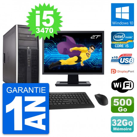 PC Tour HP 8300 Ecran 27" Intel i5-3470 RAM 32Go Disque 500Go Windows 10 Wifi
