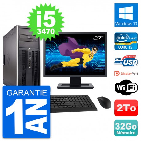 PC Tour HP 8300 Ecran 27" Intel i5-3470 RAM 32Go Disque Dur 2To Windows 10 Wifi