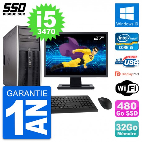 PC Tour HP Elite 8300 Ecran 27" Intel i5-3470 RAM 32Go SSD 480Go Windows 10 Wifi