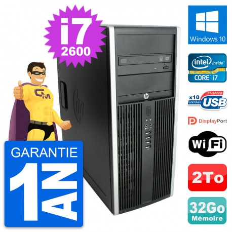 PC Tour HP Elite 8300 Intel Core i7-2600 RAM 32Go Disque Dur 2To Windows 10 Wifi