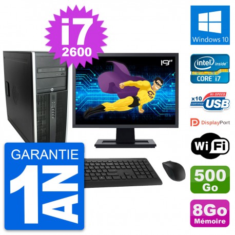 PC Tour HP 8300 Ecran 19" Intel i7-2600 RAM 8Go Disque Dur 500Go Windows 10 Wifi