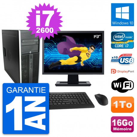 PC Tour HP 8300 Ecran 19" Intel i7-2600 RAM 16Go Disque Dur 1To Windows 10 Wifi