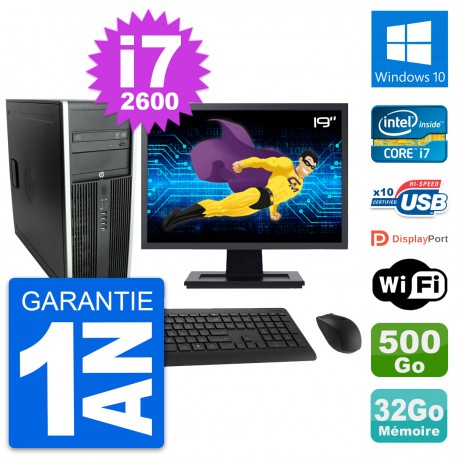 PC Tour HP 8300 Ecran 19" Intel i7-2600 RAM 32Go Disque 500Go Windows 10 Wifi