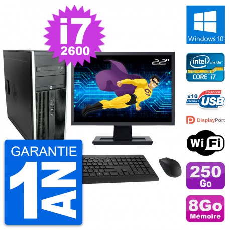 PC Tour HP 8300 Ecran 22" Intel i7-2600 RAM 8Go Disque Dur 250Go Windows 10 Wifi
