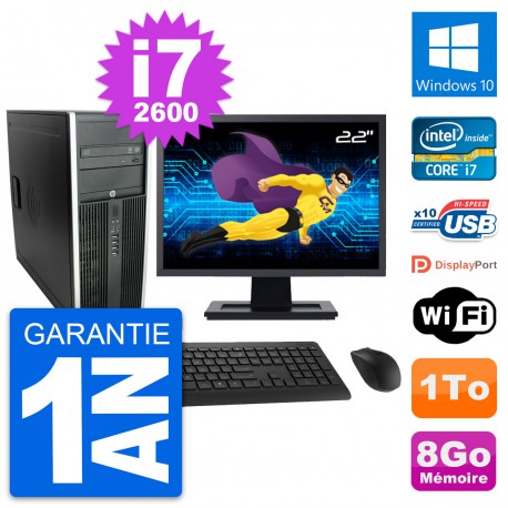 PC Tour HP Elite 8300 Ecran 22" Intel i7-2600 RAM 8Go Disque 1To Windows 10 Wifi