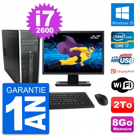 PC Tour HP Elite 8300 Ecran 22" Intel i7-2600 RAM 8Go Disque 2To Windows 10 Wifi