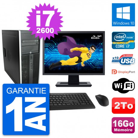 PC Tour HP 8300 Ecran 22" Intel i7-2600 RAM 16Go Disque Dur 2To Windows 10 Wifi