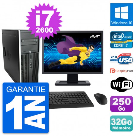 PC Tour HP 8300 Ecran 22" Intel i7-2600 RAM 32Go Disque 250Go Windows 10 Wifi