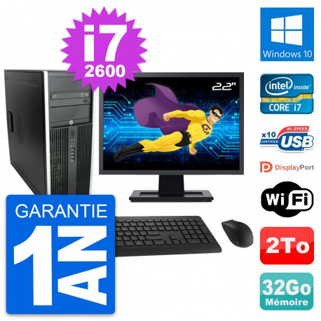 PC Tour HP 8300 Ecran 22" Intel i7-2600 RAM 32Go Disque Dur 2To Windows 10 Wifi