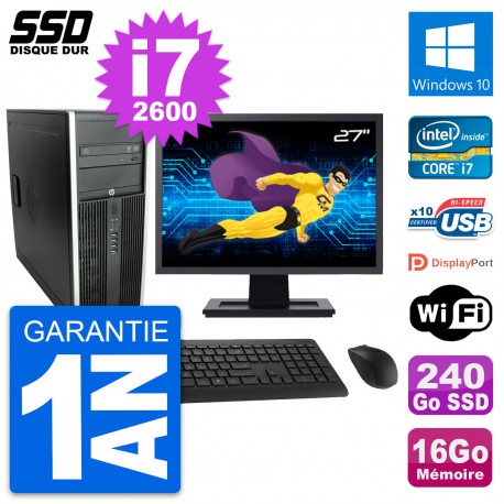 PC Tour HP Elite 8300 Ecran 27" Intel i7-2600 RAM 16Go SSD 240Go Windows 10 Wifi