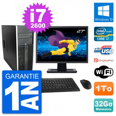 PC Tour HP 8300 Ecran 27" Intel i7-2600 RAM 32Go Disque Dur 1To Windows 10 Wifi