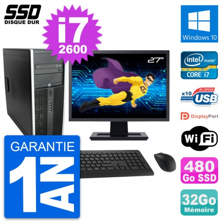 PC Tour HP Elite 8300 Ecran 27" Intel i7-2600 RAM 32Go SSD 480Go Windows 10 Wifi