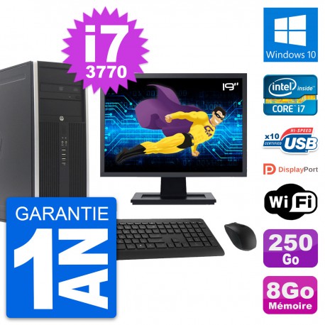 PC Tour HP 8300 Ecran 19" Intel i7-3770 RAM 8Go Disque Dur 250Go Windows 10 Wifi