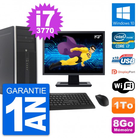 PC Tour HP Elite 8300 Ecran 19" Intel i7-3770 RAM 8Go Disque 1To Windows 10 Wifi