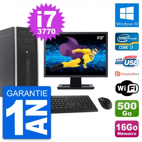 PC Tour HP 8300 Ecran 19" Intel i7-3770 RAM 16Go Disque 500Go Windows 10 Wifi
