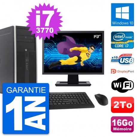 PC Tour HP 8300 Ecran 19" Intel i7-3770 RAM 16Go Disque Dur 2To Windows 10 Wifi
