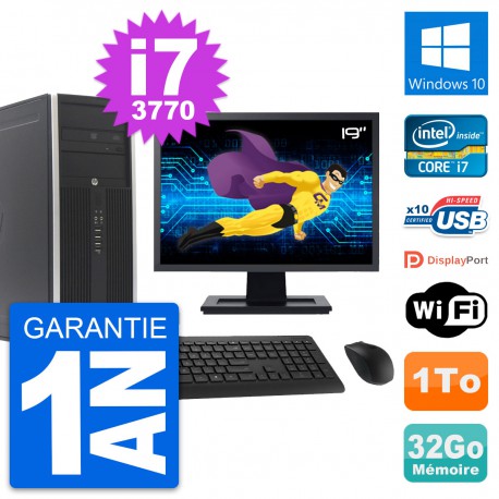 PC Tour HP 8300 Ecran 19" Intel i7-3770 RAM 32Go Disque Dur 1To Windows 10 Wifi
