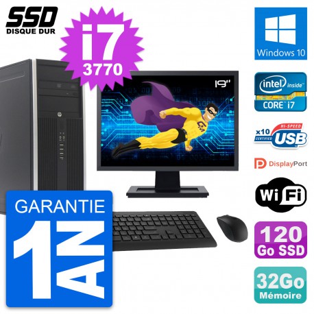 PC Tour HP Elite 8300 Ecran 19" Intel i7-3770 RAM 32Go SSD 120Go Windows 10 Wifi