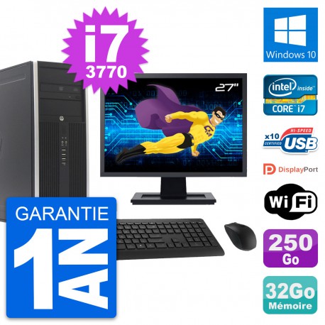 PC Tour HP 8300 Ecran 27" Intel i7-3770 RAM 32Go Disque 250Go Windows 10 Wifi