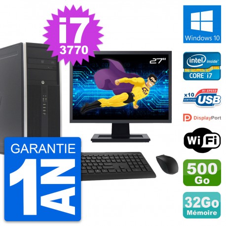 PC Tour HP 8300 Ecran 27" Intel i7-3770 RAM 32Go Disque 500Go Windows 10 Wifi