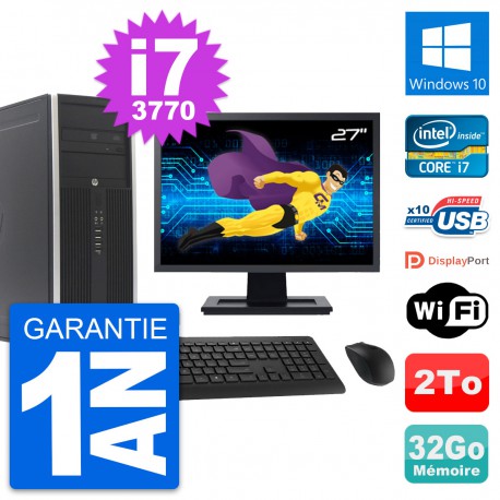 PC Tour HP 8300 Ecran 27" Intel i7-3770 RAM 32Go Disque Dur 2To Windows 10 Wifi