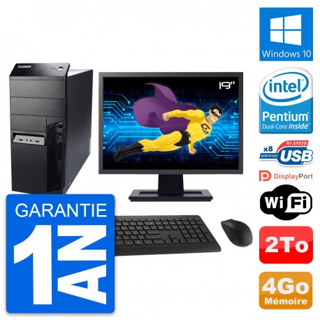 PC Tour Lenovo M91p Ecran 19" Intel G630 RAM 4Go Disque 2To Windows 10 Wifi