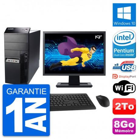PC Tour Lenovo M91p Ecran 19" Intel G630 RAM 8Go Disque 2To Windows 10 Wifi