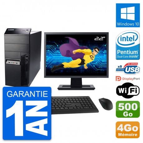 PC Tour Lenovo M91p Ecran 22" Intel G630 RAM 4Go Disque 500Go Windows 10 Wifi