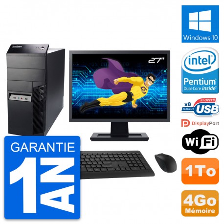 PC Tour Lenovo M91p Ecran 27" Intel G630 RAM 4Go Disque 1To Windows 10 Wifi