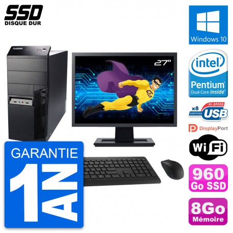 PC Tour Lenovo M91p Ecran 27" Intel G630 RAM 8Go SSD 960Go Windows 10 Wifi