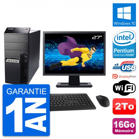 PC Tour Lenovo M91p Ecran 27" Intel G630 RAM 16Go Disque 2To Windows 10 Wifi
