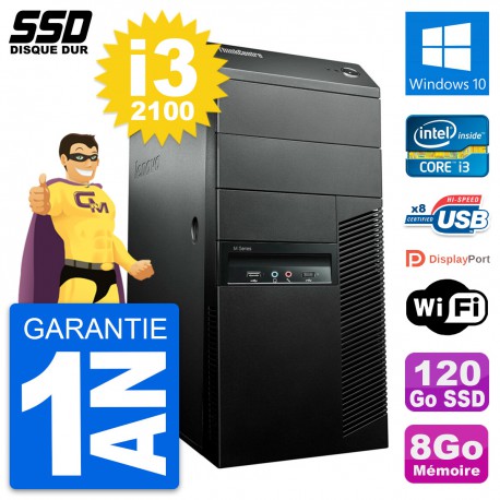 PC Tour Lenovo ThinkCentre M91p Core i3-2100 RAM 8Go SSD 120Go Windows 10 Wifi