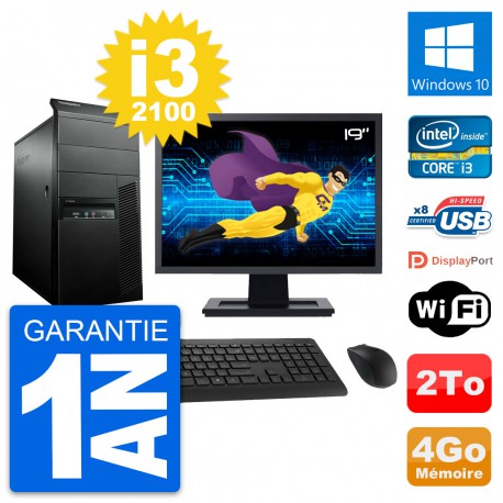 PC Tour Lenovo M91p Ecran 19" Core i3-2100 RAM 4Go Disque 2To Windows 10 Wifi