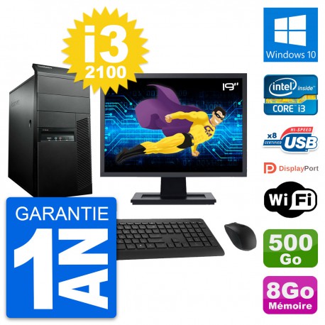 PC Tour Lenovo M91p Ecran 19" Intel i3-2100 RAM 8Go Disque 500Go Windows 10 Wifi