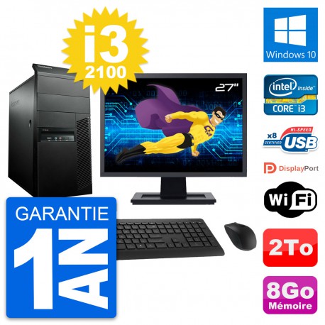 PC Tour Lenovo M91p Ecran 27" Intel i3-2100 RAM 8Go Disque 2To Windows 10 Wifi