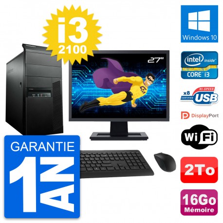 PC Tour Lenovo M91p Ecran 27" Intel i3-2100 RAM 16Go Disque 2To Windows 10 Wifi