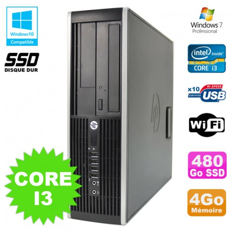 PC HP Elite 8200 SFF Intel Core I3 3.1GHz 4Go Disque 480Go SSD DVD WIFI W7