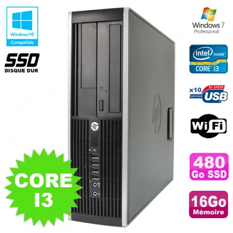 PC HP Elite 8200 SFF Intel Core I3 3.1GHz 16Go Disque 480Go SSD DVD WIFI W7