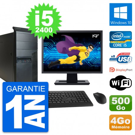 PC Tour Lenovo M91p Ecran 19" Intel i5-2400 RAM 4Go Disque 500Go Windows 10 Wifi